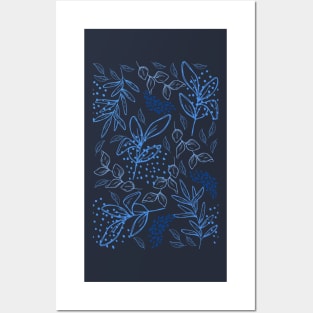 Light Blue leaves pattern Posters and Art